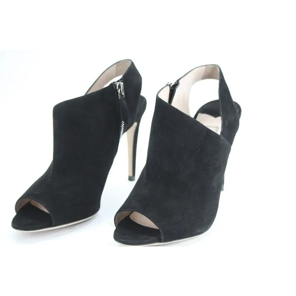 Miu Miu Black Suede Peep Toe Slingback Heel Pumps